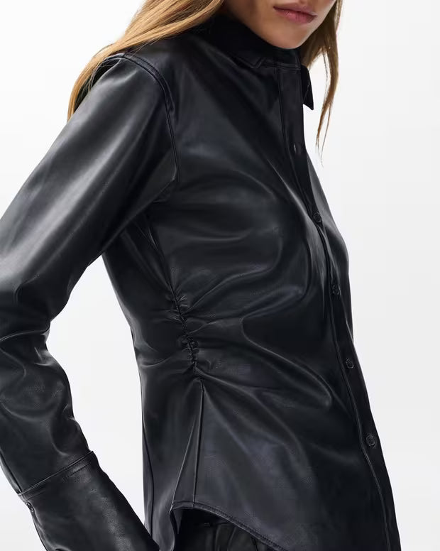レア フォックス レザー シャツ - BLACK