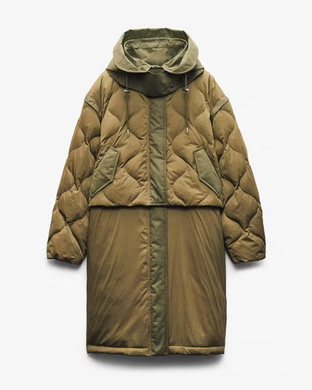 タキ ロング コンバーティブル ジャケット - OLIVE