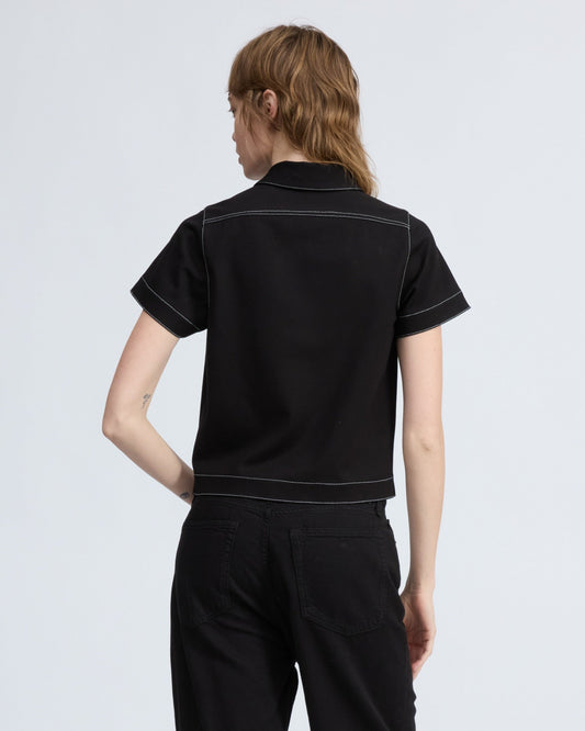 イリーナ コントラスト ステッチ ポロ - BLACK