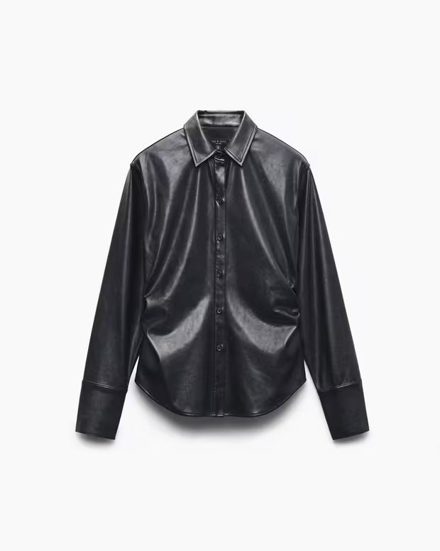 レア　フォックス　レザー　シャツ - BLACK