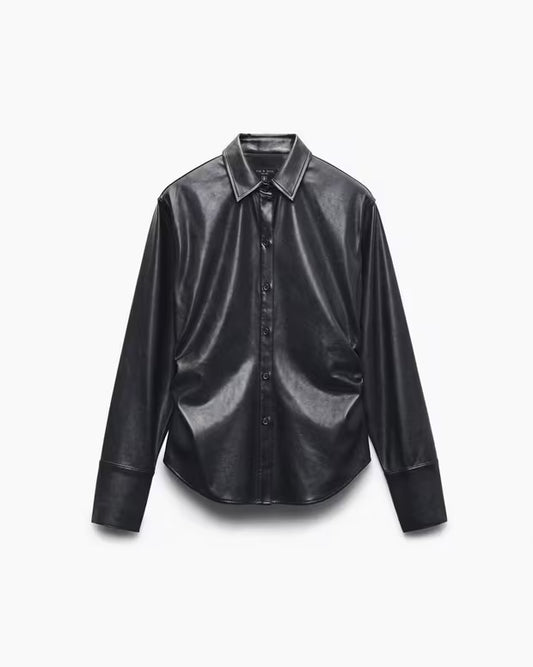 レア　フォックス　レザー　シャツ - BLACK