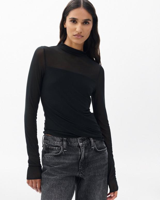 ルカ　ダブル　レイヤー　ミックス　メディア　モックネック　ロングスリーブ