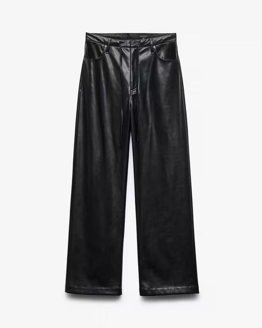 フィービー　フォックス　レザー　ドローコード　パンツ - BLACK