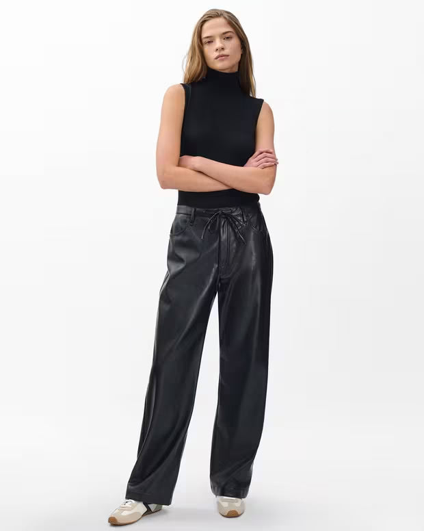 フィービー　フォックス　レザー　ドローコード　パンツ - BLACK