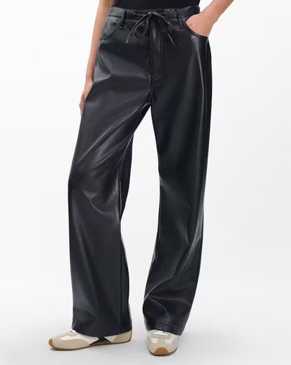 フィービー　フォックス　レザー　ドローコード　パンツ - BLACK