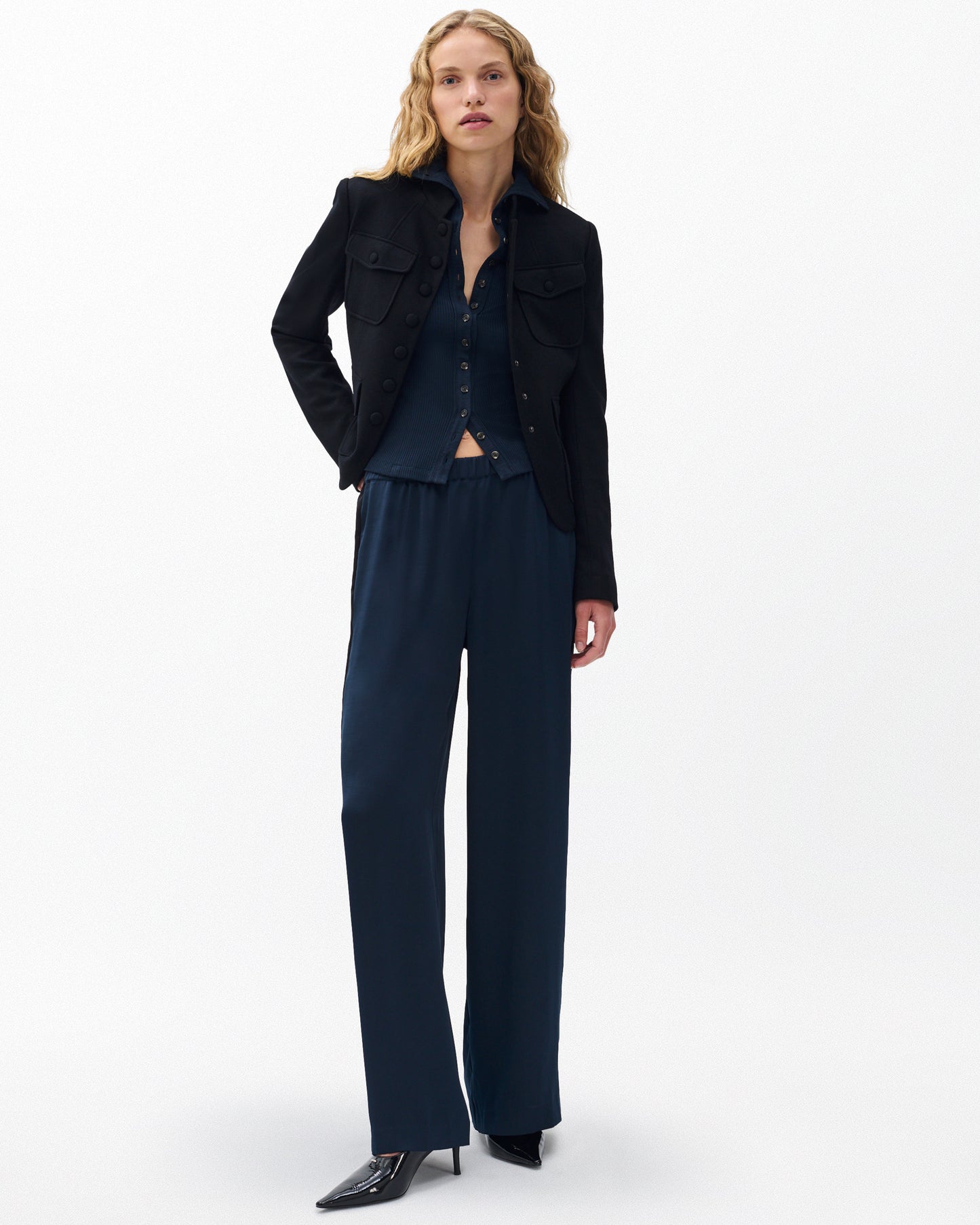 ザ　ニット　リブ　ボタン　カーディガン