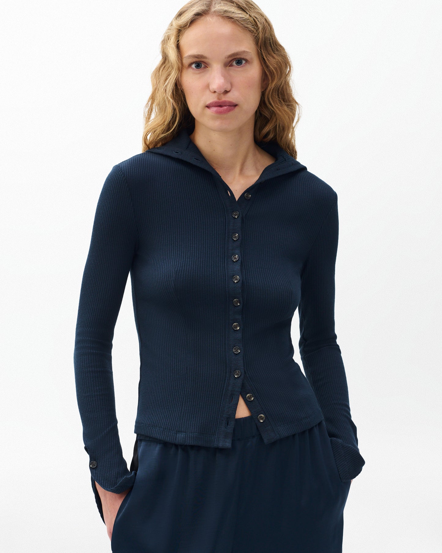 ザ　ニット　リブ　ボタン　カーディガン