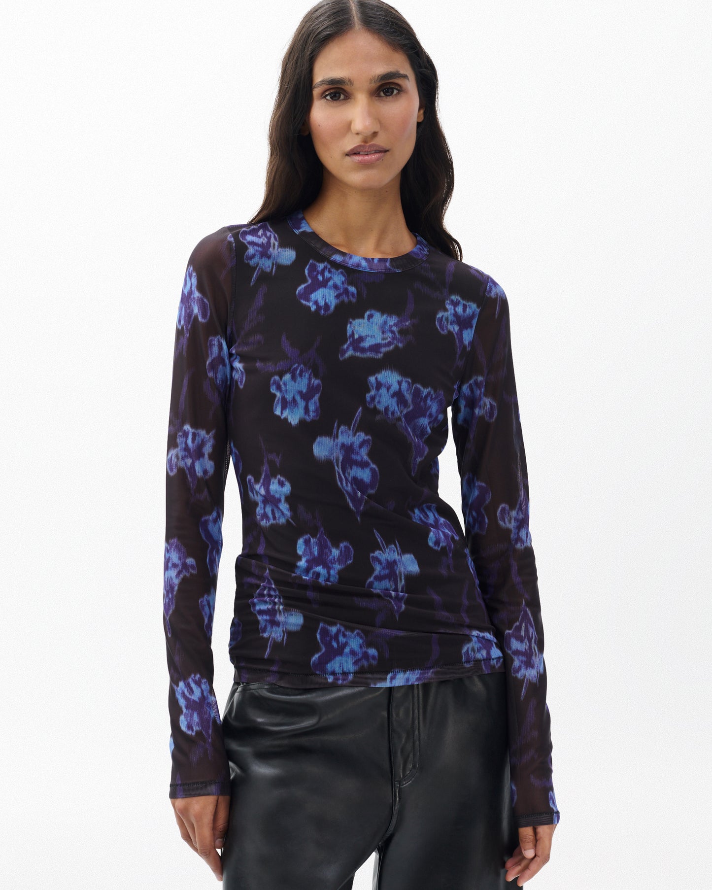 ヤナ　プリント　メッシュ　ロングスリーブT