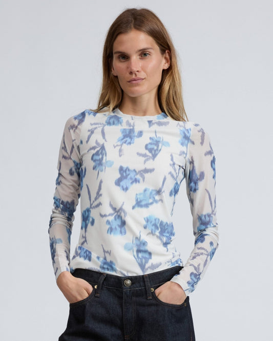 ヤナ　プリント　メッシュ　ロングスリーブT