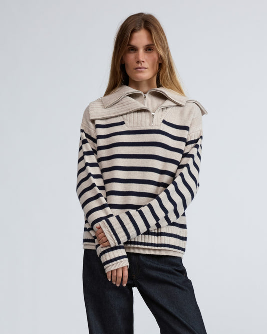 イリーナ　ストライプ　ハーフジップ