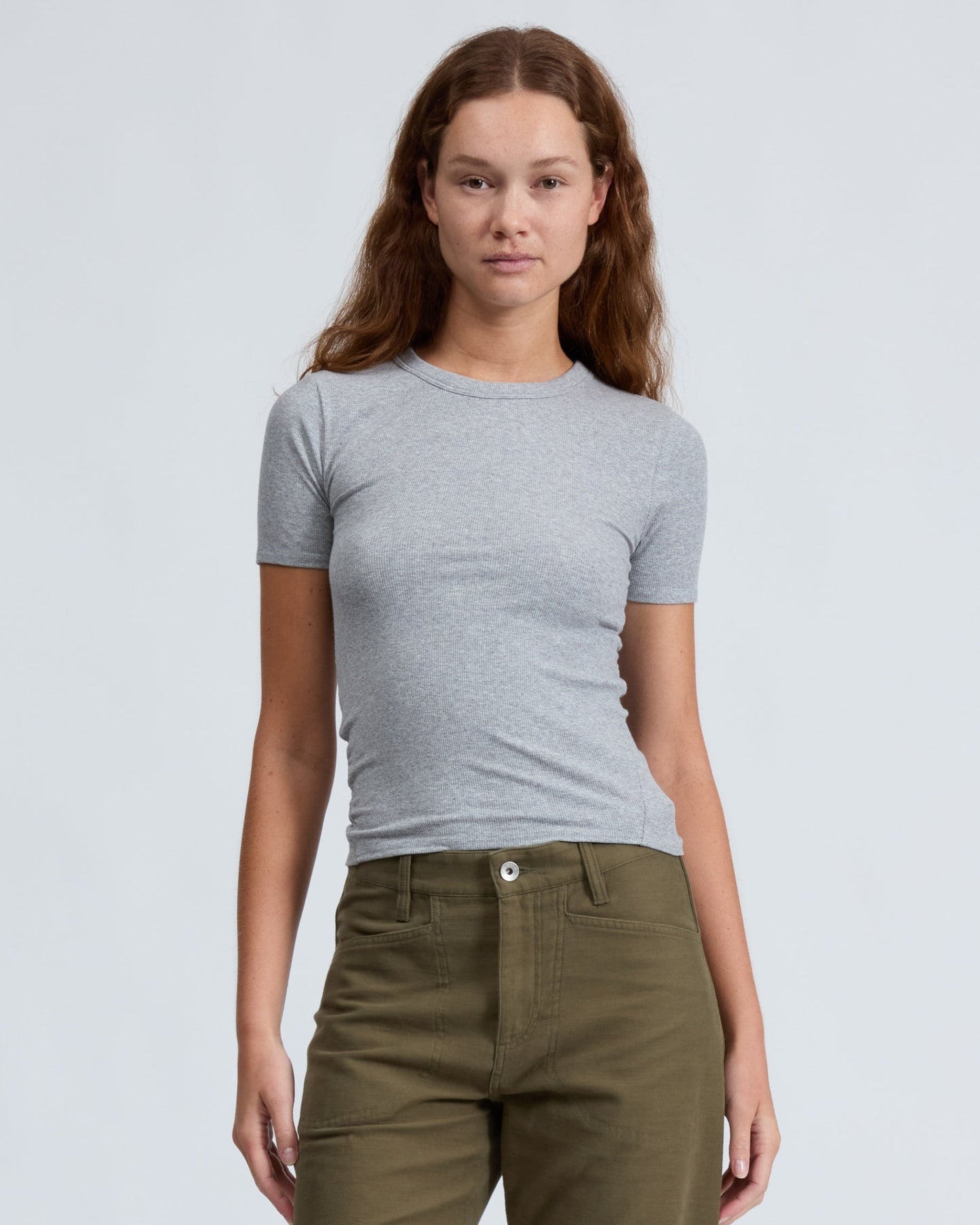 ザ　エッセンシャル　リブ　ヘザー　ショートスリーブ　クルー